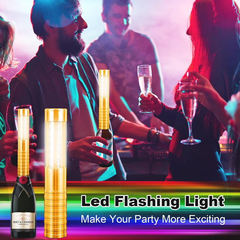 2 PCS LED Strobe Baton Lights Bottle Service Rechargeable Light, Reusable Handheld Champagne Bottle Light Topper for Party Nightclub Bar Wedding Concert Festival Activity (Golden, 2 Pack) Golden