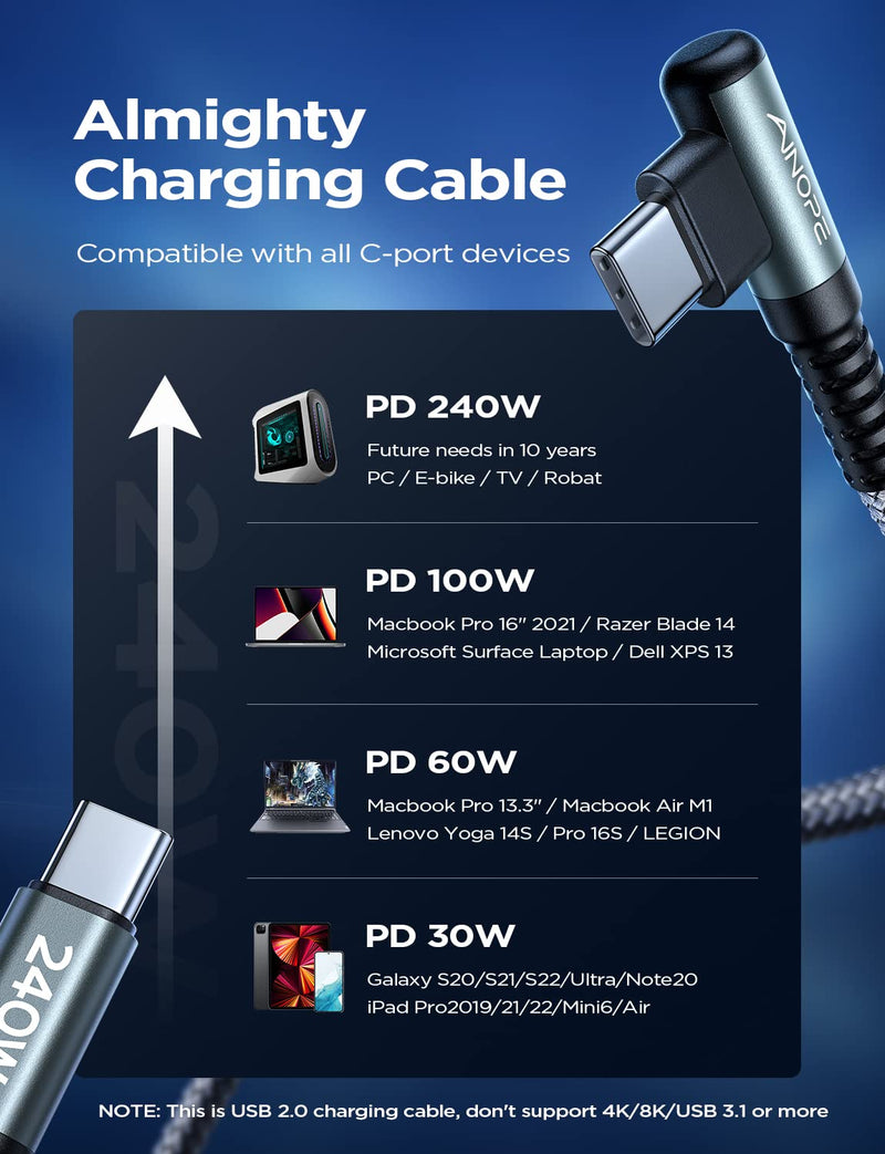 AINOPE USB C Car Charger, 54W iPhone Car Charger Adapter, 240W USB C to USB C Cable 6.6ft/2Pack