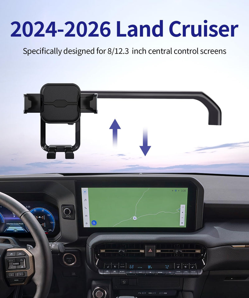 Auto Clamp Car Phone Holder for Toyota Land Cruiser/Prado 2024-2026 | 8/12.3" Screen Universal Mechanical Clip Cell phone Mount Accessories Fit iPhone Android, Automobile GPS Dashboard Cradle