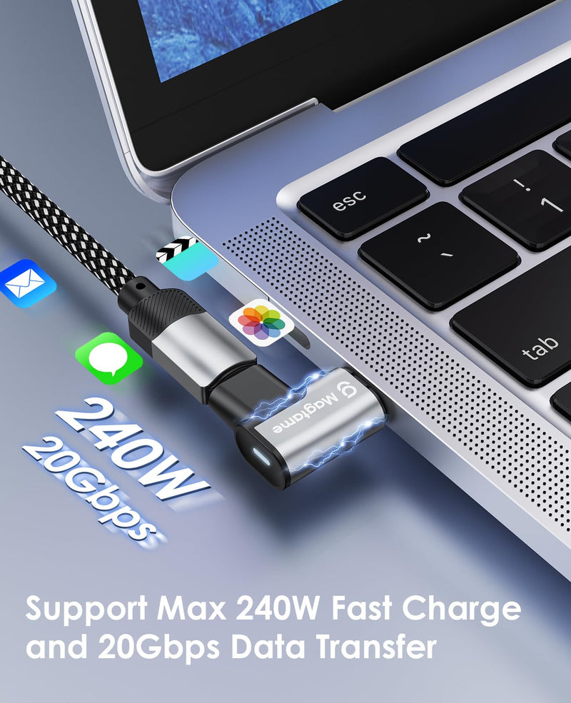 24Pin Magnetic USB C Right Angle Adapter 4Pack: 40Gb/s Data Transfer, 240W PD Fast Charging, 4K Video Support, Compatible with Most USB-C Devices