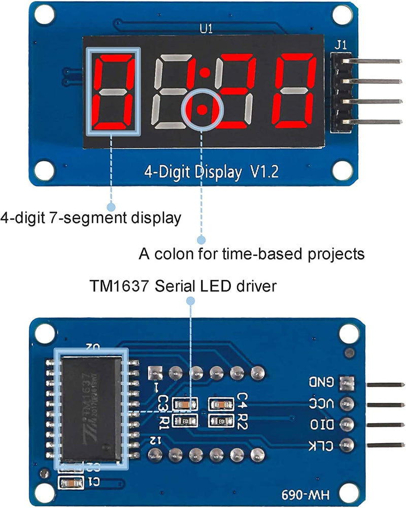 DUBEUYEW Display Module TM1637 0.36 Inch 4 Character 7 Segment 4 Bits Red Digital Tube for Arduino Driver Board (Pack of 4)