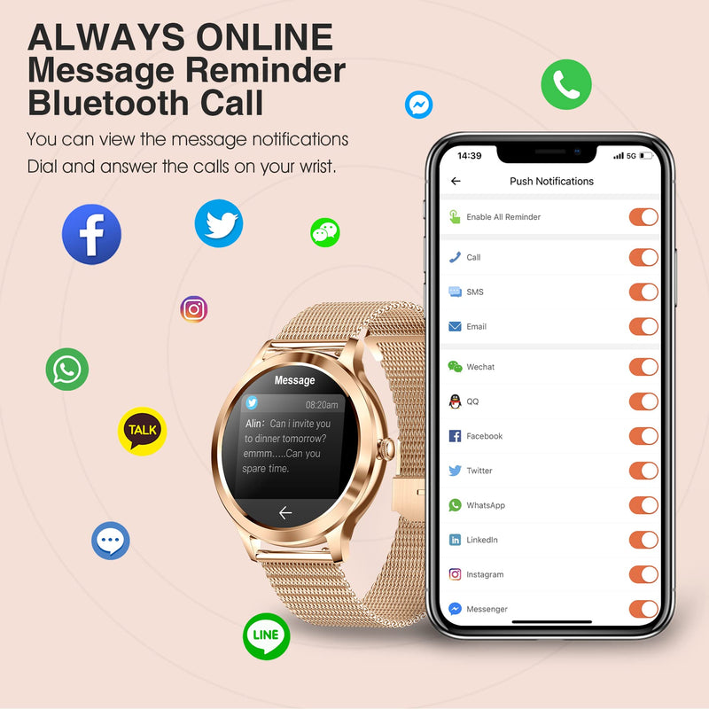 Smart Watches for Women, 1.32"HD Fitness Tracker, 24/7 Heart Rate/Sleep Tracking, 120+ Sport Modes, IP68 Waterproof, Smartwatch supports Bluetooth calls/messages, Compatible iPhone&Android, 3 Bands