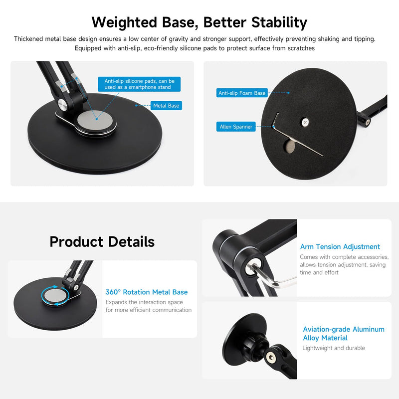 KLAYERS Mini Monitor Stand B,N52 Neodymium Magnet with Metal Rings,Stable Weighted Base,Ergonomic & Foldable Design