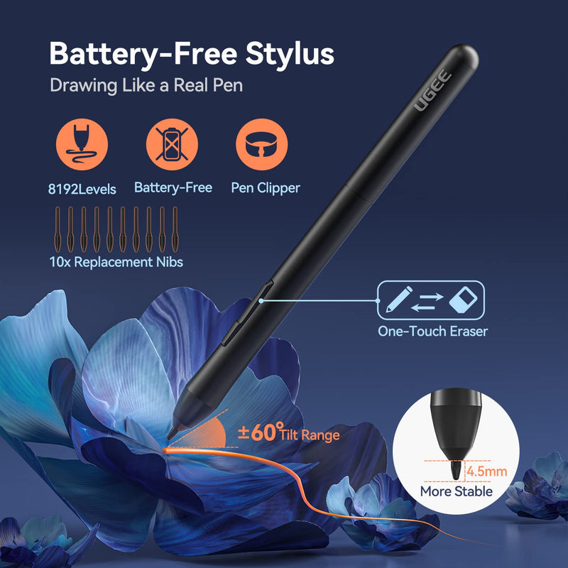 Graphics Drawing Tablet, UGEE S640 Digital Drawing Pad with 10 Hot Keys, 6.5x4 inch Pen Tablet with 8192 Levels Battery-Free Stylus Support Android/Windows/Mac OS/Chrome OS/Linux S640-Black-B black