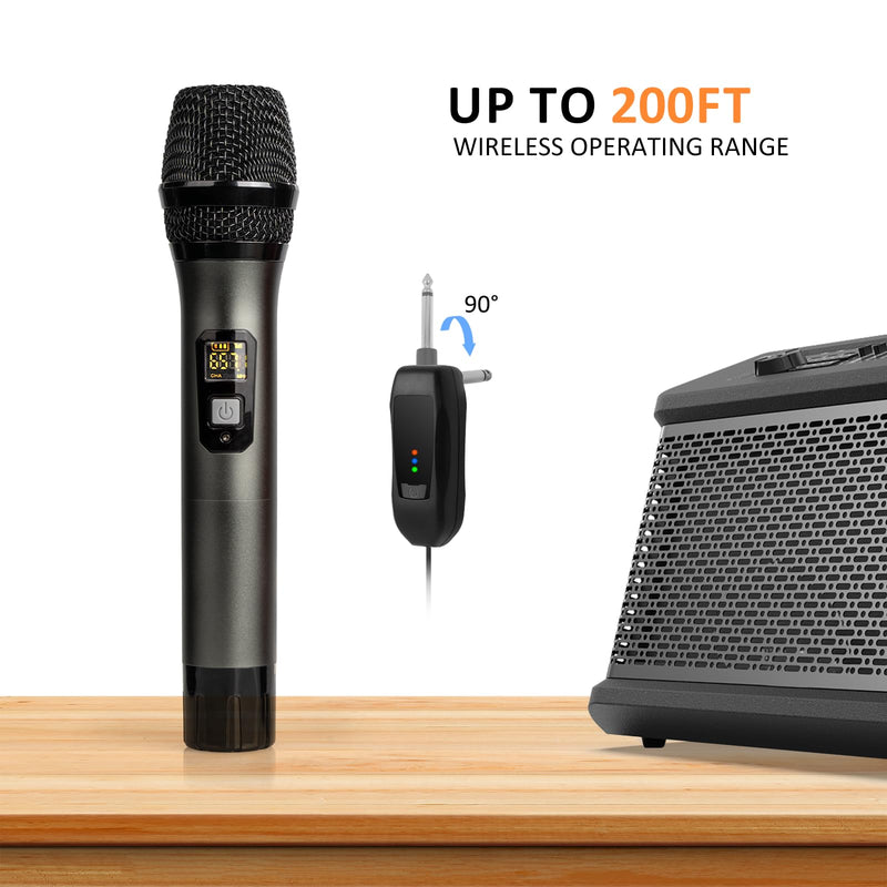Soundgeek Wireless Microphone UHF Metal Dual Handheld Mic with Rechargeable Receiver 200ft Range, Microphone for Singing, Karaoke, Church, Speech, Wedding, Party Singing (1 Mics, Gray) 1