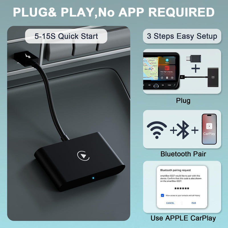 Carplay Wireless Adapter,Wireless CarPlay Adapter/Dongle,Plug & Play 5GHz WiFi Online Update,Low Latency,Easy to Install,Support Newest iOS 17…