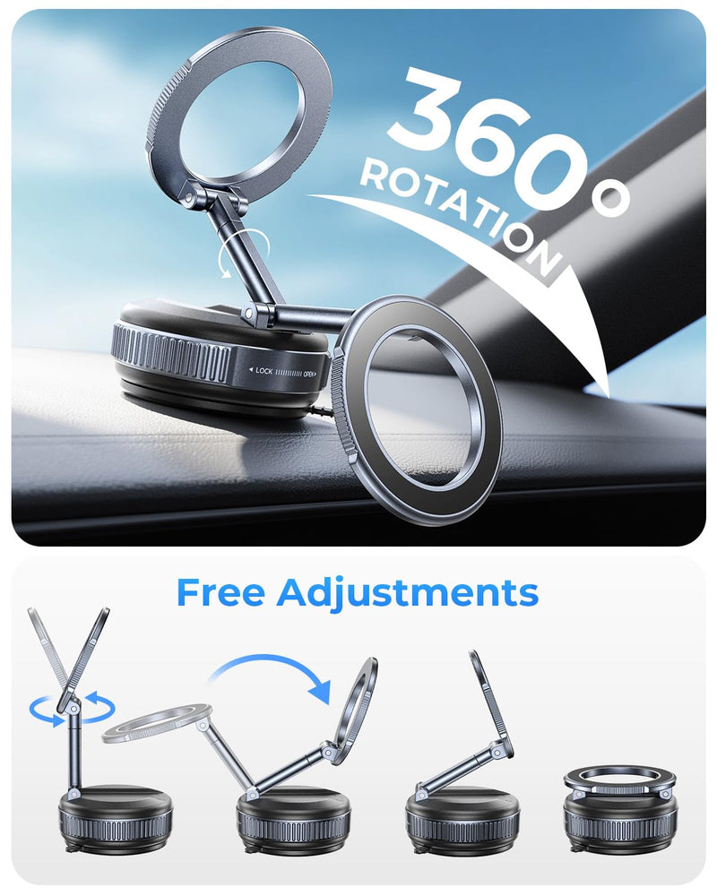 DIMONCOAT【Upgraded Vacuum Magnetic Phone Holders for Your Car for Magsafe | 【119+LBS Strongest Suction】360° Adjustable Car Phone Holder Mount for iPhone 17 Pro Max Samsung Galaxy S26 BLACK GREY - 6X STABLE
