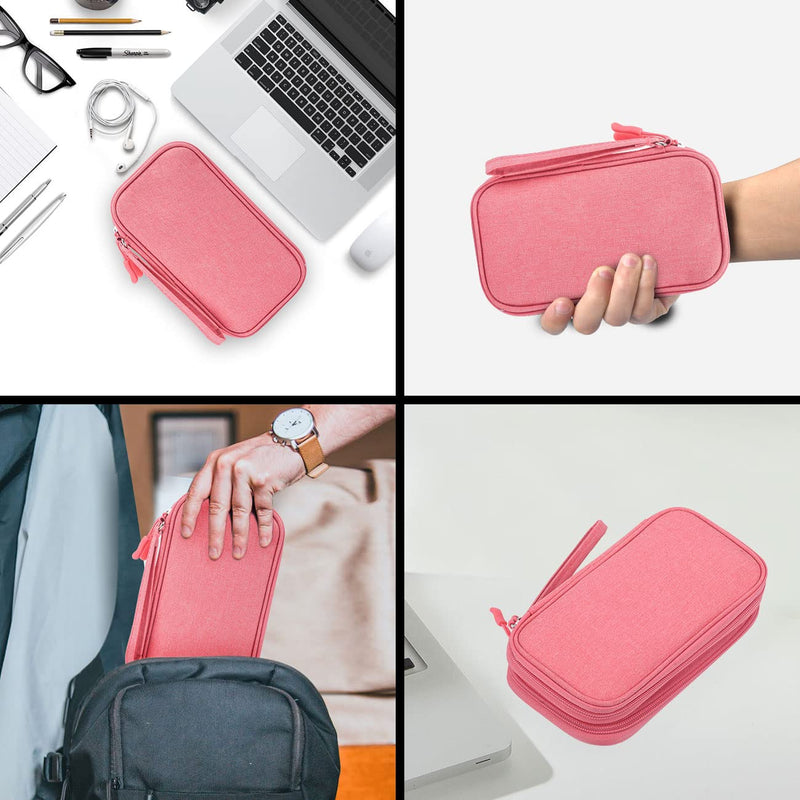 Electronic Organizer Travel USB Cable Accessories Bag/Case,Waterproof for Power Bank,Charging Cords,Chargers,Mouse ,Earphones Flash Drive Double Layer - Pink