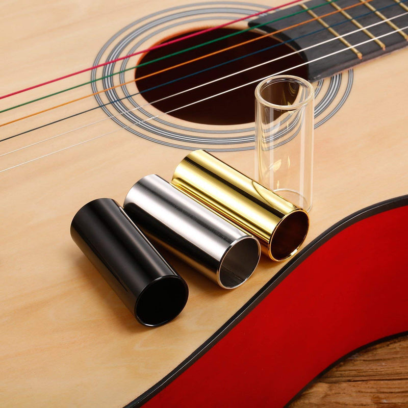 Guitar Slide, Set of 2 Glass Guitar Slide, 1 Steel Guitar Slide, 1 Guitar Slide Ring, with 6 Pieces Artistic Guitar Picks in Red EVA Box
