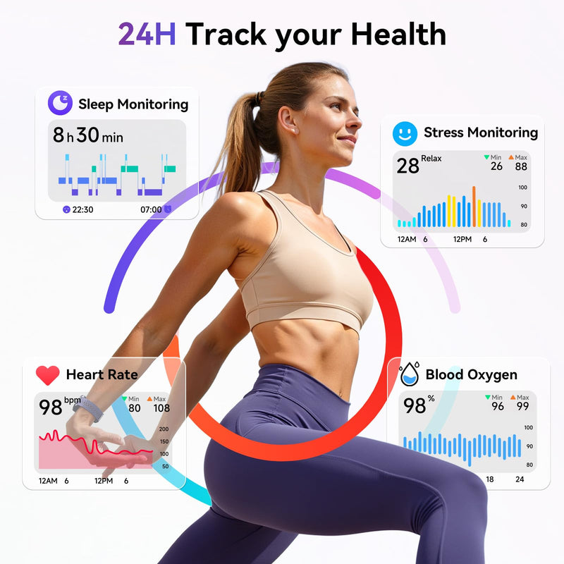 Smart Watch for Women/Men, Answer/Make Call, 1.27" Ultra-HD Screen Smartwatch for iPhone & Android, 3ATM Waterproof Fitness Tracker with Heart Rate/Sleep/SpO2 Monitor, 120+ Sport Modes, 2 Bands Purple