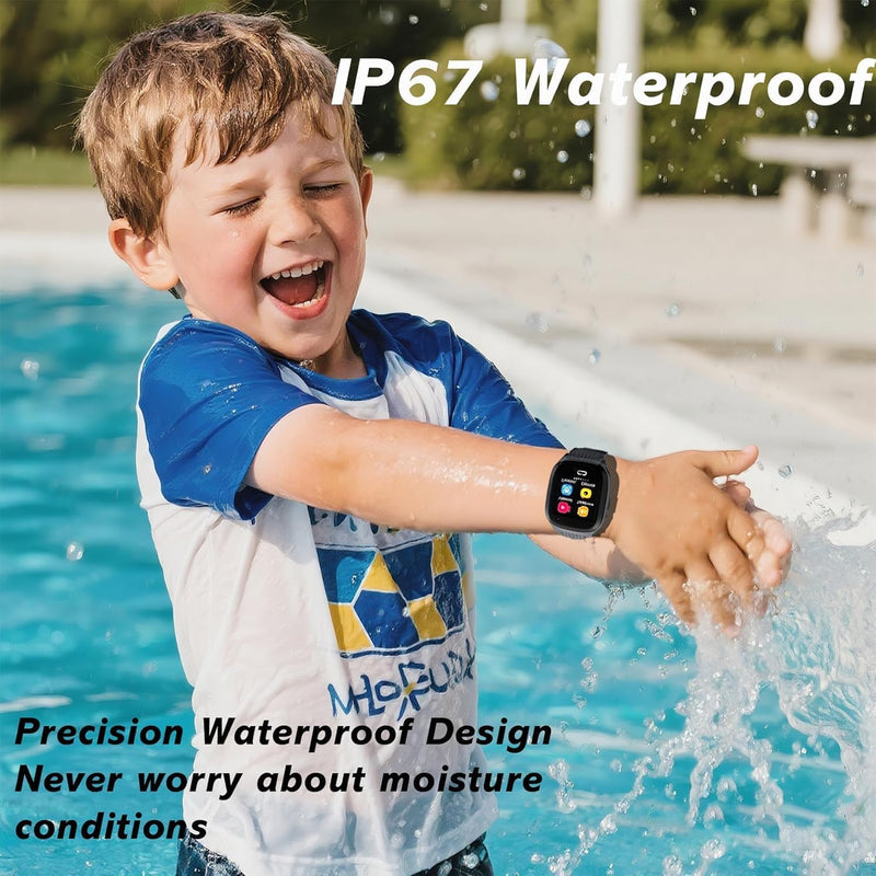 4G Kids Smart Watch Boys with GPS Tracker Location Video Call Cell Phone SOS Calling Voice Chat Camera Alarm Clock Touch Screen SmartWatch Gifts for Age 5-12 Kids (Black) Black