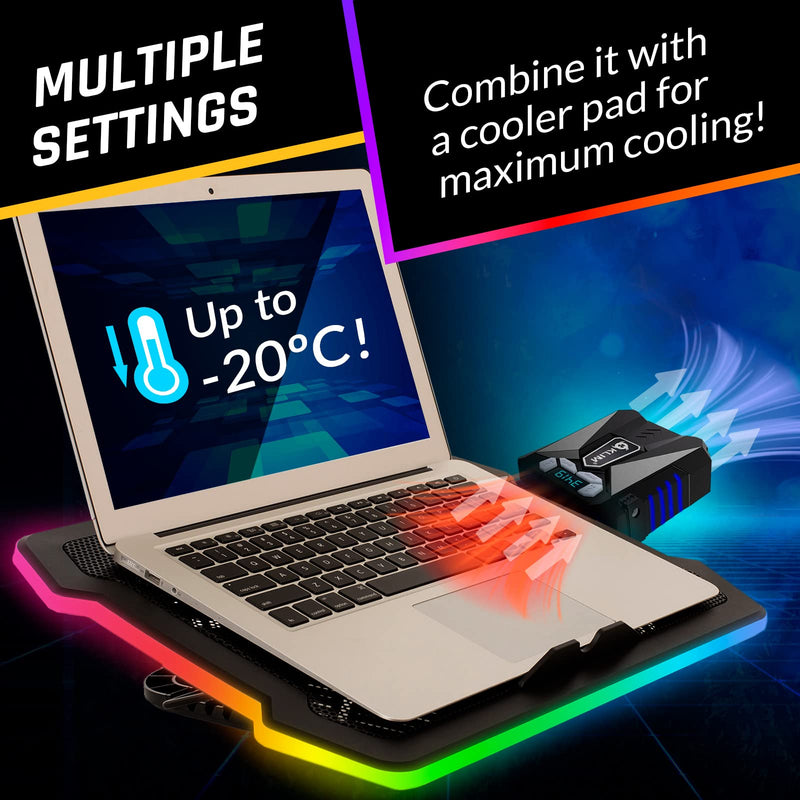 KLIM Cool Laptop Cooler with Vacuum Fan - New Version 2024 - Gaming Laptop Fan with Display - Temperature Detection + Automatic/Manual Mode - Portable - Compatible with Laptop Cooling Pads - Blue