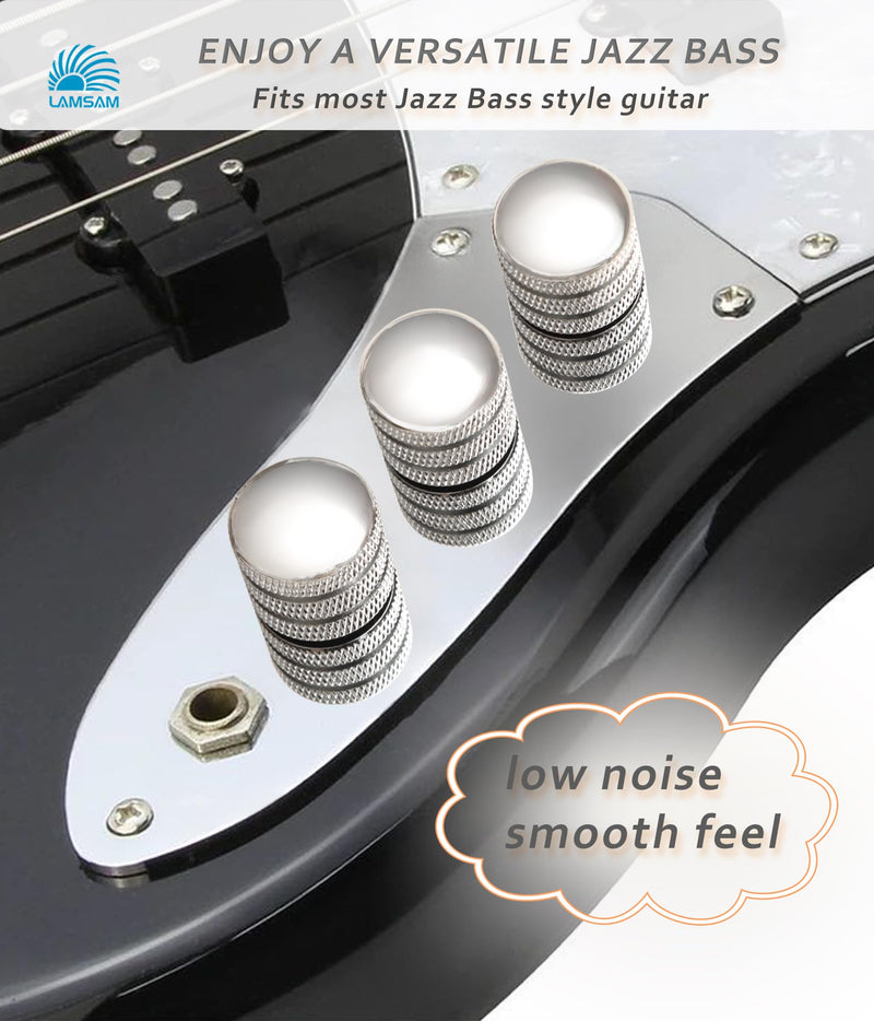 𝙋𝙧𝙚𝙬𝙞𝙧𝙚𝙙 𝘾𝙤𝙣𝙩𝙧𝙤𝙡 𝙋𝙡𝙖𝙩𝙚 for Jazz Bass Guitar, Loaded Guitar Control Board Wired with Alpha Potentiometers Full Contact Output Jack, As Luthier's Replacement Parts, Chrome-02 chrome/red