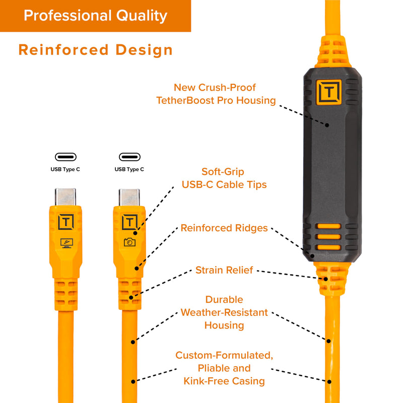 Tether Tools TetherPro Optima 10G USB-C Exclusive Data Transfer, 6’ (1.8m) Straight to Straight Cable - Orange | 10Gbps USB-C 3.2 Gen 2 cable with strain-relief and kink-proof casing for photography, tethering and data transfer 6' (1.8m)