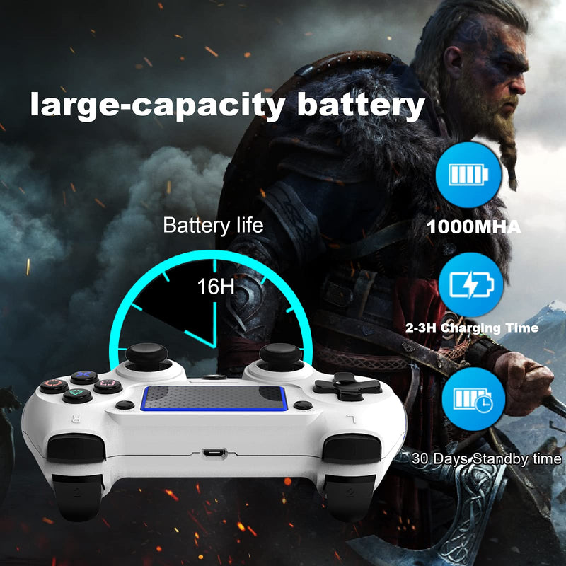 Wireless P4 Controller, P4 Controller compatible p4/3/Pro/Slim/PC, P4 Gamepad with Dual Vibration, Turbo,Touch Pad,Type-c port, Battery capacity 600mAh 01White-blue
