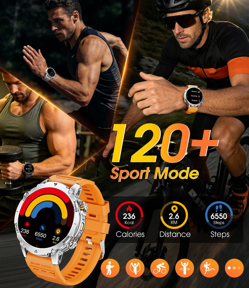 LIGE Military Smart Watch for Men, 1400mAh 60-Days Battery, 1.85" HD Smartwatch with LED Flashlight, 100+ Sports Mode, IP68 Waterproof, Pedometer, Fitness Watch for Android iOS (Sliver) Sliver