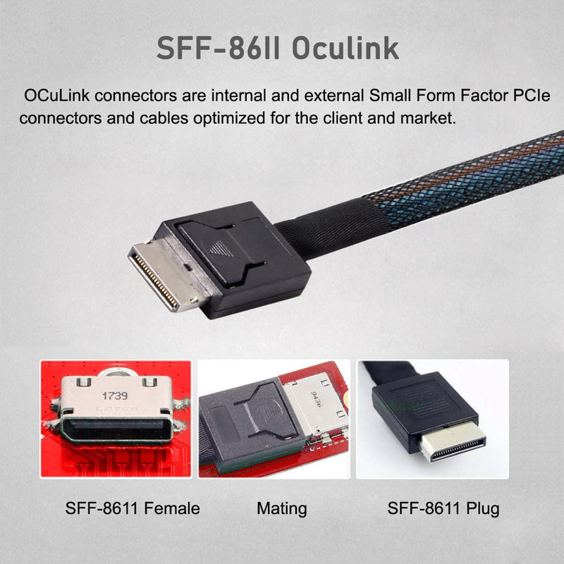 CY Cable OcuLink PCIe PCI-Express SFF-8611 4i to OcuLink SFF-8611 SSD Data Active Cable 50cm Oculink SFF-8611 to SFF-8611