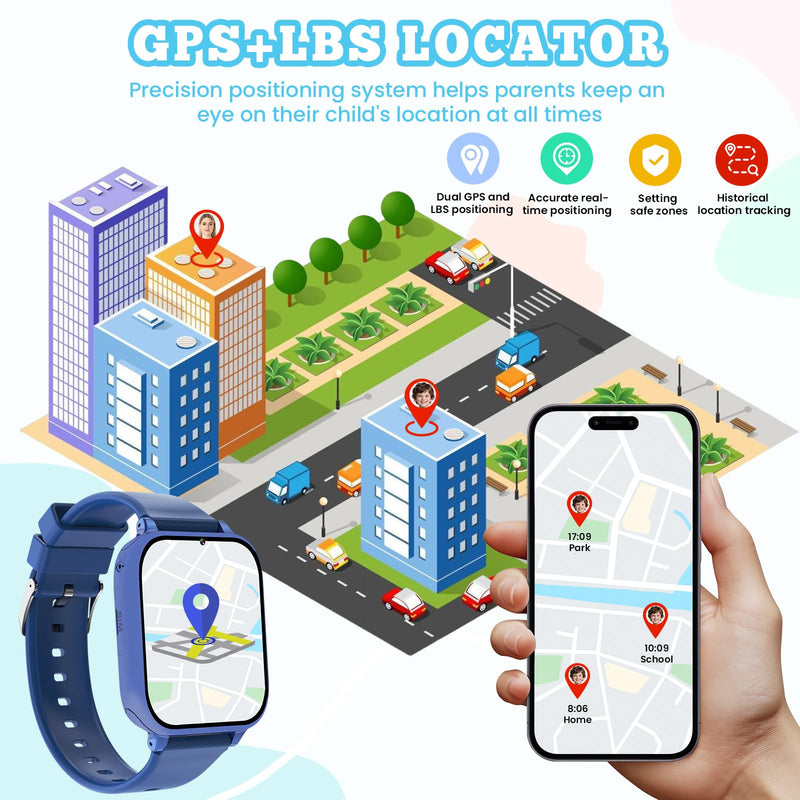 4G Kids Smart Watch for Boys Girls, Kid Watch Phone Ages 4-12 with Call, GPS, SOS, Video Call, Games, Camera, Alarm, Touchscreen Smartwatch for Children Birthday Gift (Includes SIM Card),Navy Blue Navy Blue