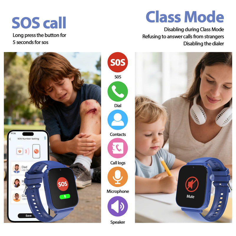 Smart Watch for kids-4g GPS Kids Phone Watch | Game Camera Pedometer Alarm Clock-Kids Watches for Girls Boys 4-12 Age Gifts Blue