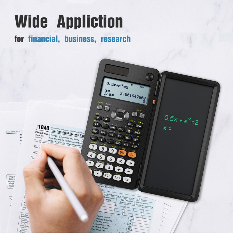 ROATEE Scientific Calculator for Student 991ES with Notepad School Supplies | 4-Line Display Calculator with LCD Writing Tablet, Battery Rechargeable Power Calculator Back to High College School Supplies Black