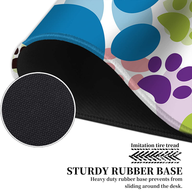Desk Pad, Dog Pawprint Multicolor Laptop Desk Mat,Long Large Gaming Mouse Pad with Stitched Edges Non-Slip Writing Mat Desk Blotter Protector for Office Home (with Coaster & Elephant Sticker)