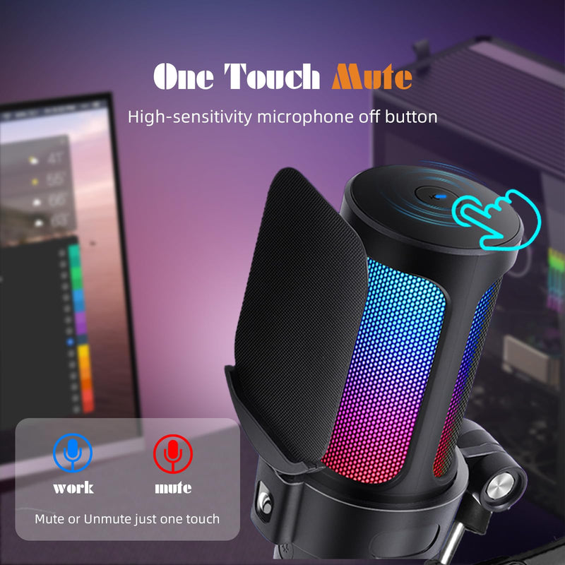 VCOM Gaming USB Microphone Kit,Condenser Dynamic Boom Arm Mic for Podcasting,Streaming, with Boom Arm Stand,Quick Mute,Pop Filter,RGB Indicator,Shock Mount,Rotate gain Button, Compatible with PS4/5/PC