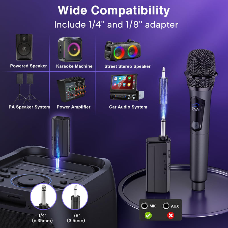 [AUSTRALIA] - Wireless Microphone,Professional Dual Handheld Cordless Dynamic Mic System with Rechargeable Receiver,Plug & Play,Compatible with karaoke machines and PA systems for Speech,Church,Wedding,DJ,Party 