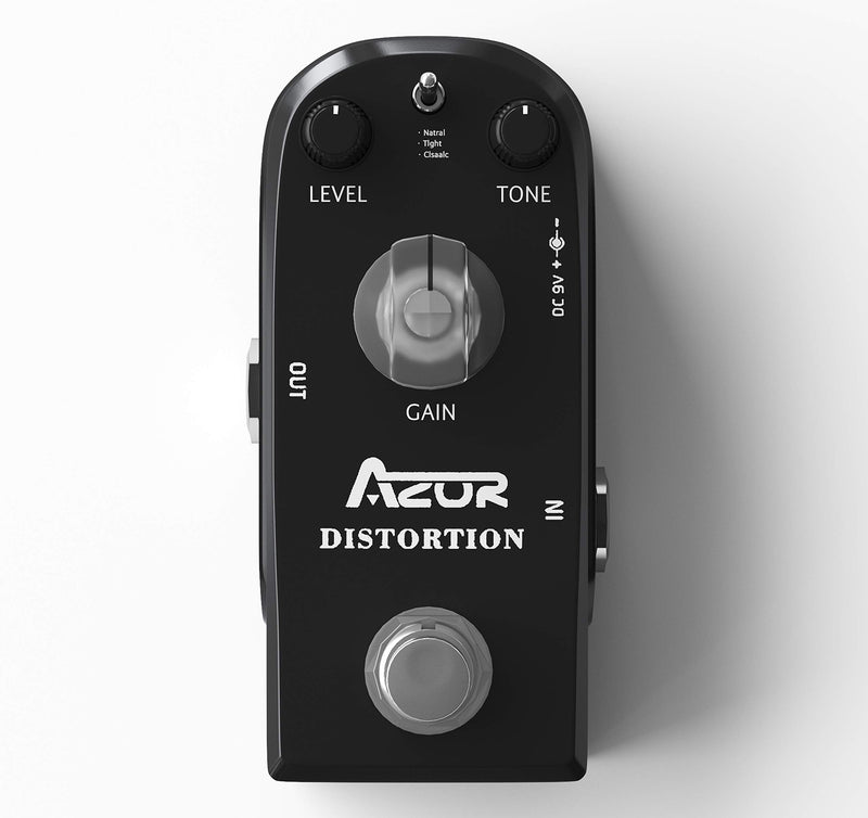 AZOR Distortion Guitar Effect Pedal 3 Modes Natural, Tight, Classic for Electric Guitar True Bypass AP-302 Black Distortion
