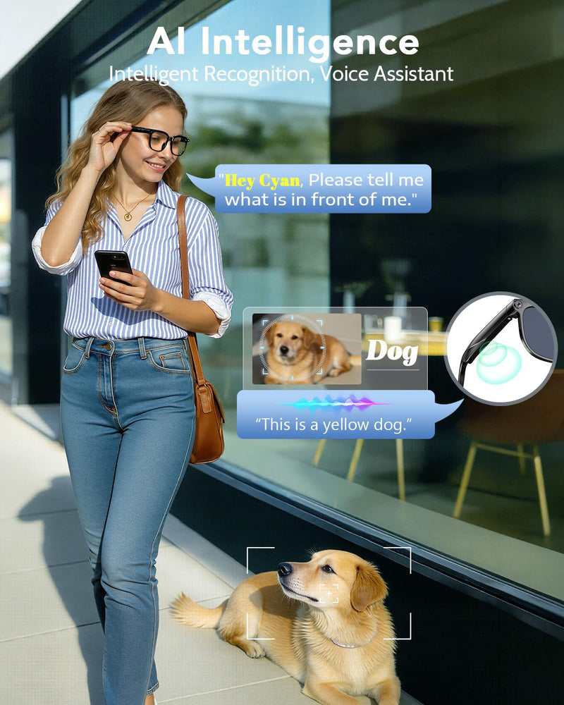 CJkao Smart Glasses with Camera, Bluetooth Music & Call, 800W HD Camera Glasses, 1080P Video Recording, Built-in ChatGPT Voice Assistant Control for Men Women(White)