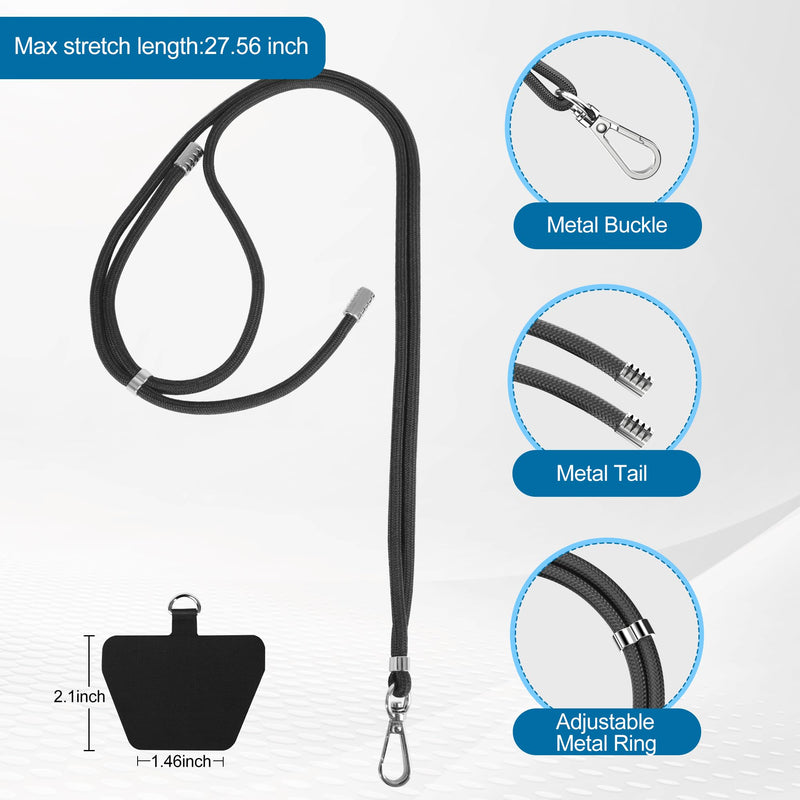 takyu Phone Lanyard, Soft Nylon Cell Phone Lanyard Crossbody Neck Adjustable Phone Strap with Tether Tabs Suitable for iPhone Android Smartphones - 2PCS Black Grey Black+Grey (2tab)