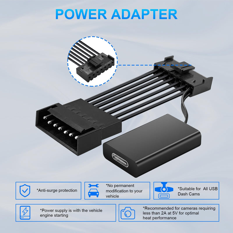Dashcam Power Adapter 7 Pin Custom for Chevy, Ford, Honda, Lexus, Mitsubishi, Nissan, Toyota and more, Hide The Wires,GPS Radar Mirror Camera Dash Cam Adapter Cable, Connects to Rearview Mirror 7-pin