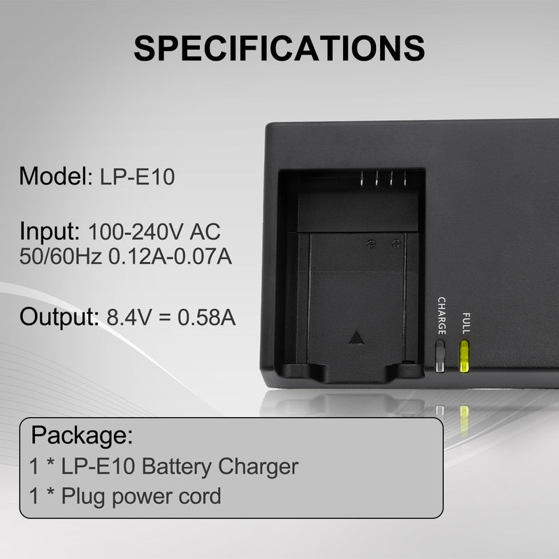 [AUSTRALIA] - LP-E10 LC-E10 LC-E10C Quick Battery Charger for Canon: EOS Rebel T7 T6 T5 T3 T100 4000D 3000D 2000D 1500D 1300D 1200D 1100D DSLR Digital Camera Kiss X50 Battery Power Supply Cord 