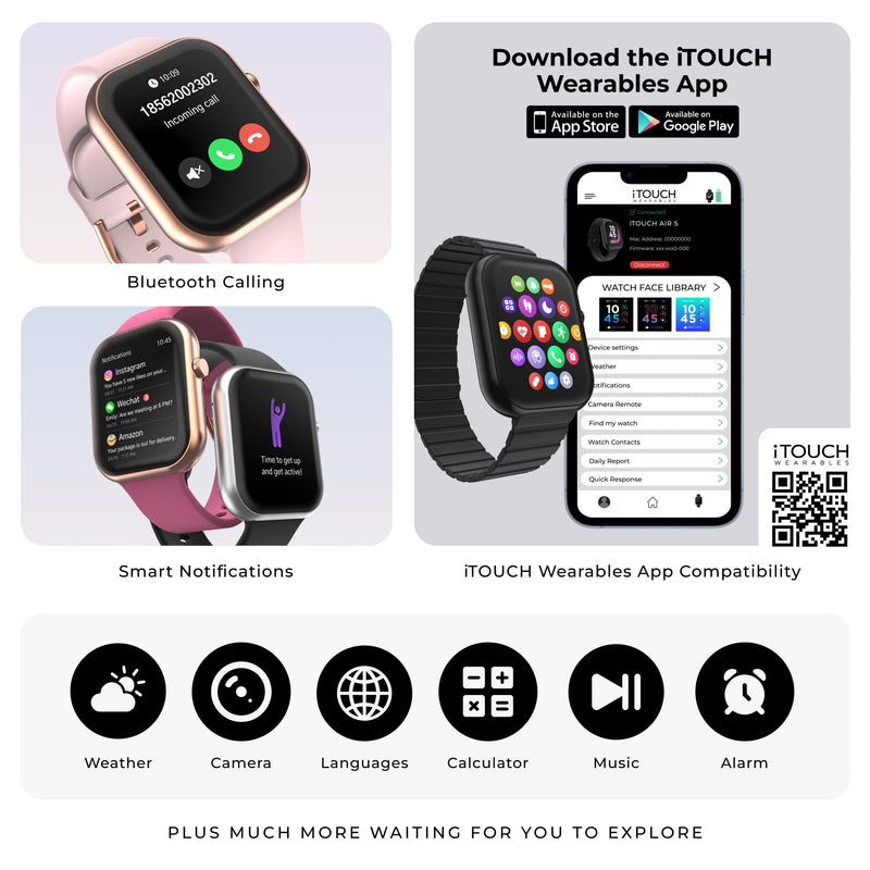 iTouch AIR 5 Smartwatch, 1.85" AMOLED Display, Bluetooth Calling, 100+ Sports Modes, Heart Rate, SpO2, Sleep & Stress Tracking, Water Resistant, 7-Day Battery Life, for Android & iPhone Silver / Black