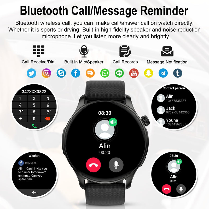 Smart Watch for Men Women Fitness: Waterproof Make/Answer Call Smart Watches for Men Digital Mens watches Run Smartwatch Android Phones iPhone Samsung Compatible Heart Rate Monitor Step Tracker Black