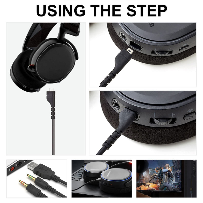3.5mm Replacement Arctis Headset Cord Audio Cable Charging Wire Compatible with SteelSeries Arctis 7, Arctis 5, Arctis 3, Arctis Pro Wireless, Arctis Pro Gaming Headsets to PC Laptop