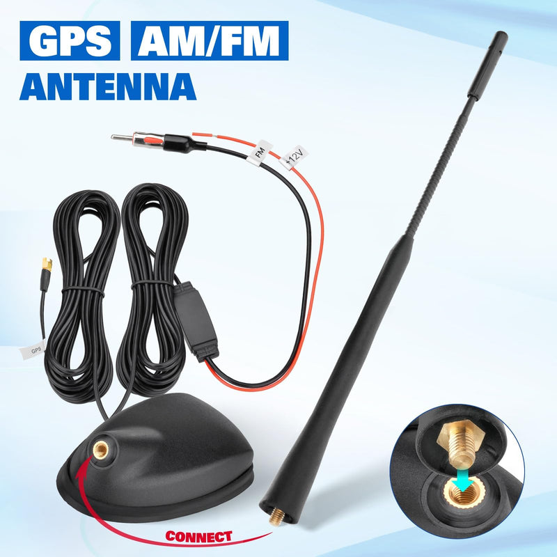 [AUSTRALIA] - Eightwood FM/AM + GPS Car Combo Antenna, Amplified FM AM Radio Antenna and GPS SMA Antennae with 16.4 feet Cable for Car Truck SUV Marine Boat Radio Stereo Receiver Head Unit Navigation System 