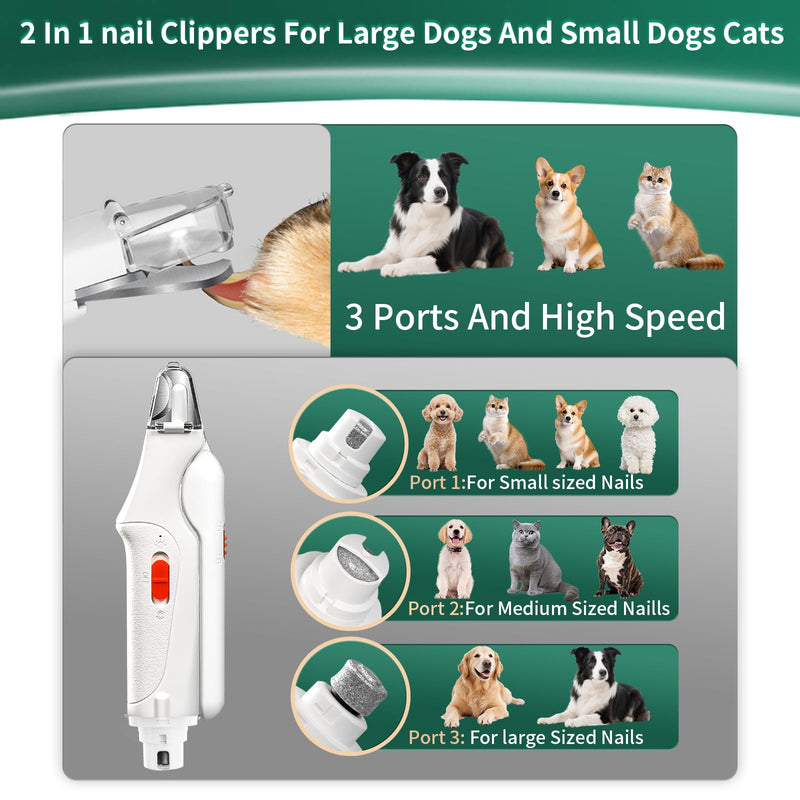 [AUSTRALIA] - CATPICK 2-in-1 Cat Nail Clippers & Dog Nail Clippers Trimmers for Large Medium Small Dogs Cats Claw Trimmer Quick Sensor and Safety Guard USB Rechargeable with 2 LED Lights Dogs Nail Trimmer White 6th Generation 
