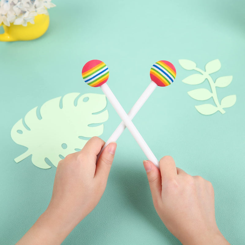 10 Pieces Drum Sticks for Kids, Rainbow Lollipop Drumsticks Soft Foam Head Beat Toy Percussion Mallets