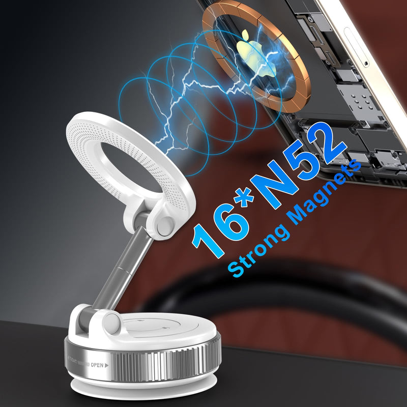 Vacuum Magnetic Phone Holders for Your Car, 360° Adjustable Car Phone Holder for Magsafe with Powerful Magnet, Folding Car Mount for iPhone 17 Pro Max 16 15 14 13 12 Air Plus & Android White