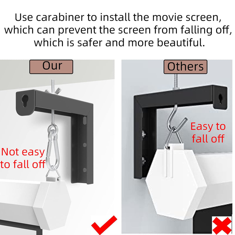 Black Universal Projector Screen L-Bracket Wall Hanging Mount 6 inch Adjustable Extension with Hook Manual, for Wall or Ceiling Mount Home Projector and Movie Screens, 80 Lb Capacity Each