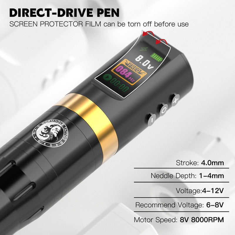 [AUSTRALIA] - Wormhole Tattoo 58Pcs Complete Tattoo Gun Kit - Aluminum Alloy LED Smart Tattoo Pen Wireless Tattoo Machine with 1800mAh Battery for Tattoo Beginners - Black WTK313 