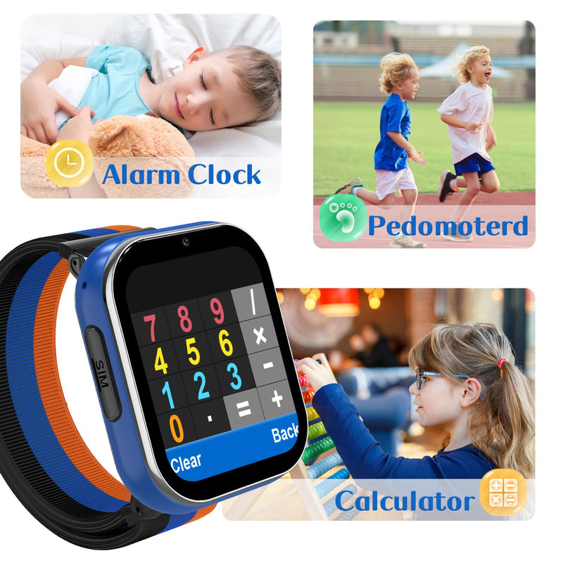 PTHTECHUS Smart Watch for Kids, 4G Smartwatch with Phone Call, SOS, Camera, Music Player, Learn Card, and Puzzle Games, Suitable for Boys and Girls Ages 4-12 Years Old Purple Blue (No GPS)