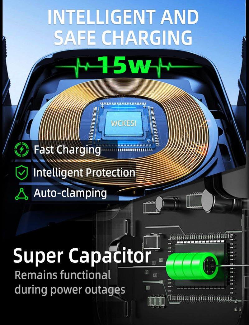 Wireless Car Charger Phone Mount Holder for Truck, 15W Fast Charging | 10-Inch Long Arm, Auto Clamping Phone Holders, Trucks and Large SUVs for Dash Windshield Mount, for iPhone 17 16 15 Samsung truck-charger