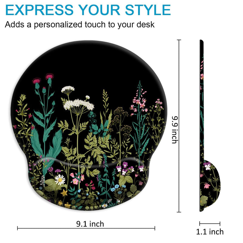 Ergonomic Mouse Pad with Wrist Support Gel [30% Larger], iDonzon Cute Soft Wrist Rest Pad with Non-Slip Rubber Base, Easy Typing & Pain Relief - Garden Flowers Round