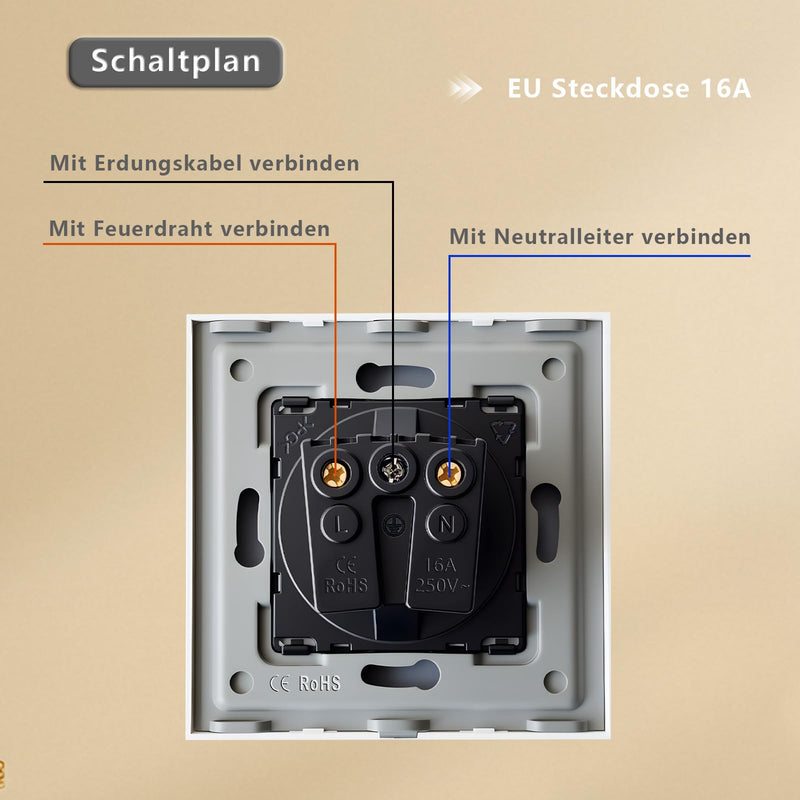 TAWOIA Schuko Socket, EU Standard 1 Compartment Socket Glass Flush-Mounted Socket, Sockets with Crystal Glass Plate, Wall Sockets, White, 86 x 86 mm 1-gang