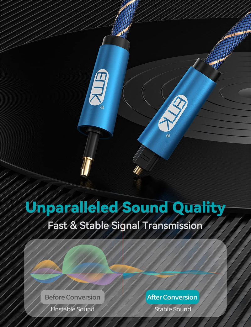 EMK 26ft/8m Toslink to Mini Toslink Digital Optical Audio Cable - Fiber Optic, S/PDIF, Home Theater, Sound Bar, TV, PS4, Xbox, MacBook Compatible