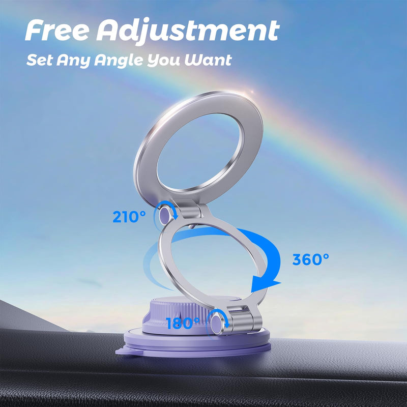 Alviera for MagSafe Car Mount for iPhone 17 Pro Max, Removable for Wireless Charging, Magnetic Suction Mirror Window Phone Holder, Hands-Free Phone Mount for Gym Bathroom Kitchen, Lilac Purple