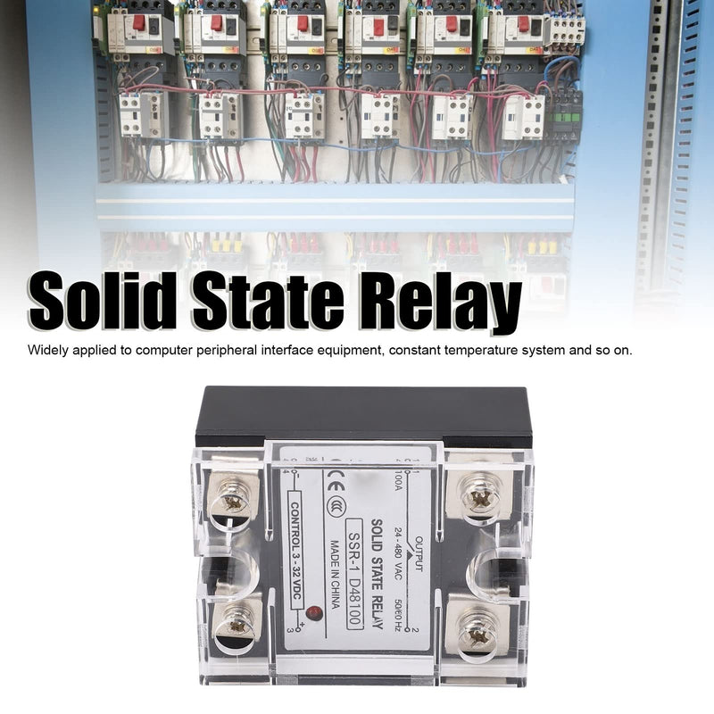 Solid State Relay Module, SSR-1 D48100 100A Solid State Relay DC Control 24-480VAC DC-AC with Plastic Cover for Automation Devices