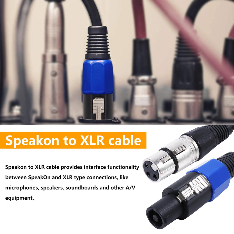 10 Feet Pack of 2 Speakon to XLR Cables - 2PCS 3 Pole XLR Female to SpeakOn Male Cable - 3 Pin Microphone to Loudspeaker PA DJ Audio Wire with Twist Lock (10FT, 2 Packs) 10 Feet