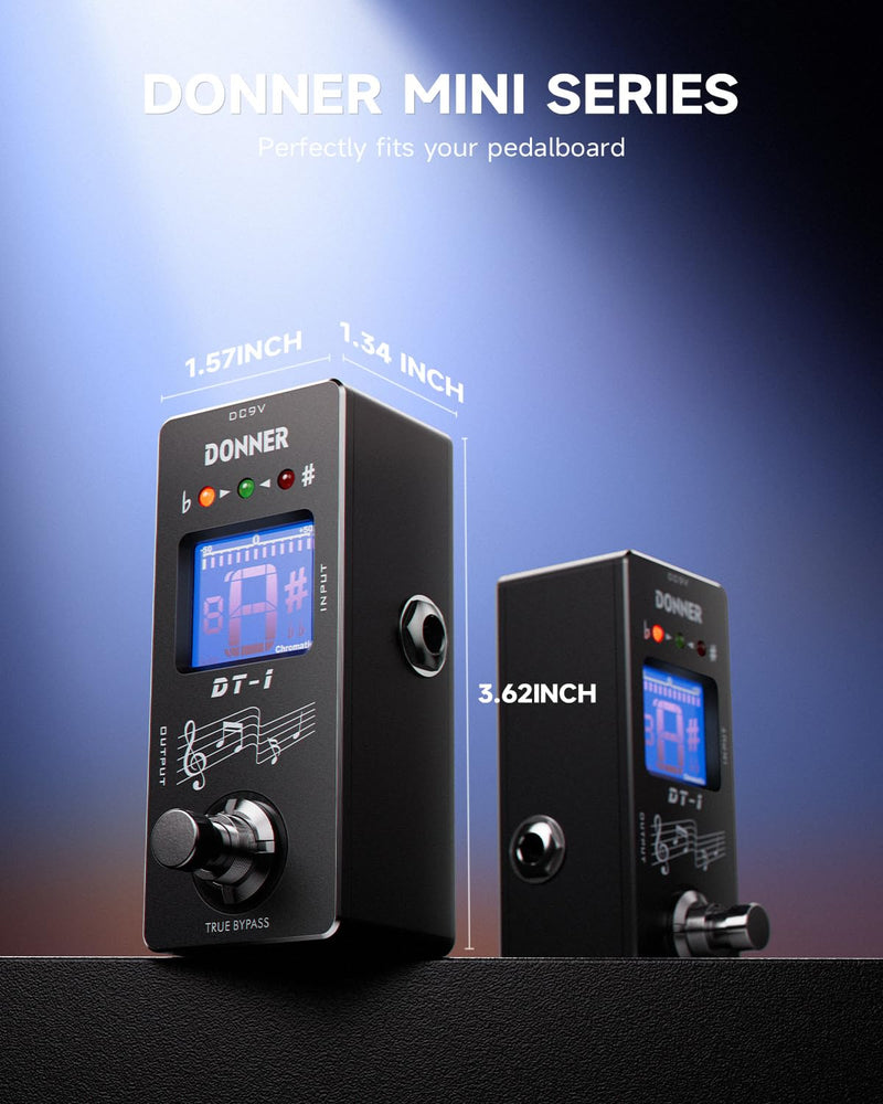 Donner Tuner Pedal, Dt-1 Chromatic Guitar Tuner Pedal with Pitch Indicator for Electric Guitar and Bass True Bypass Black Tuner